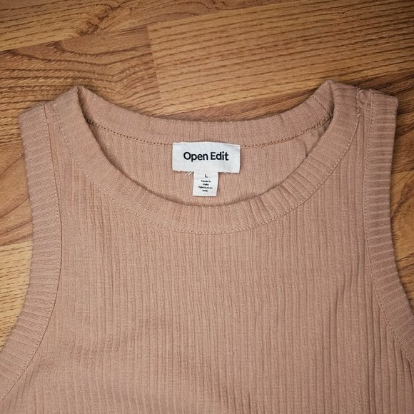 NWT Open Edit by Nordstrom Ribbed Knit Organic Cotton Ribbed Tank in Tan Mocha L - Picture 4 of 7